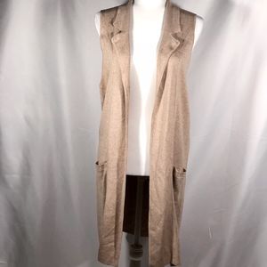Long Ecru Light Tan Cardigan with Pockets